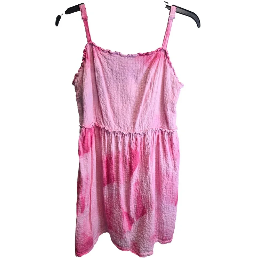 Kelleydeeee OG Pink Tie Dye Seersucker Mini Dress Spaghetti Strap Babydoll